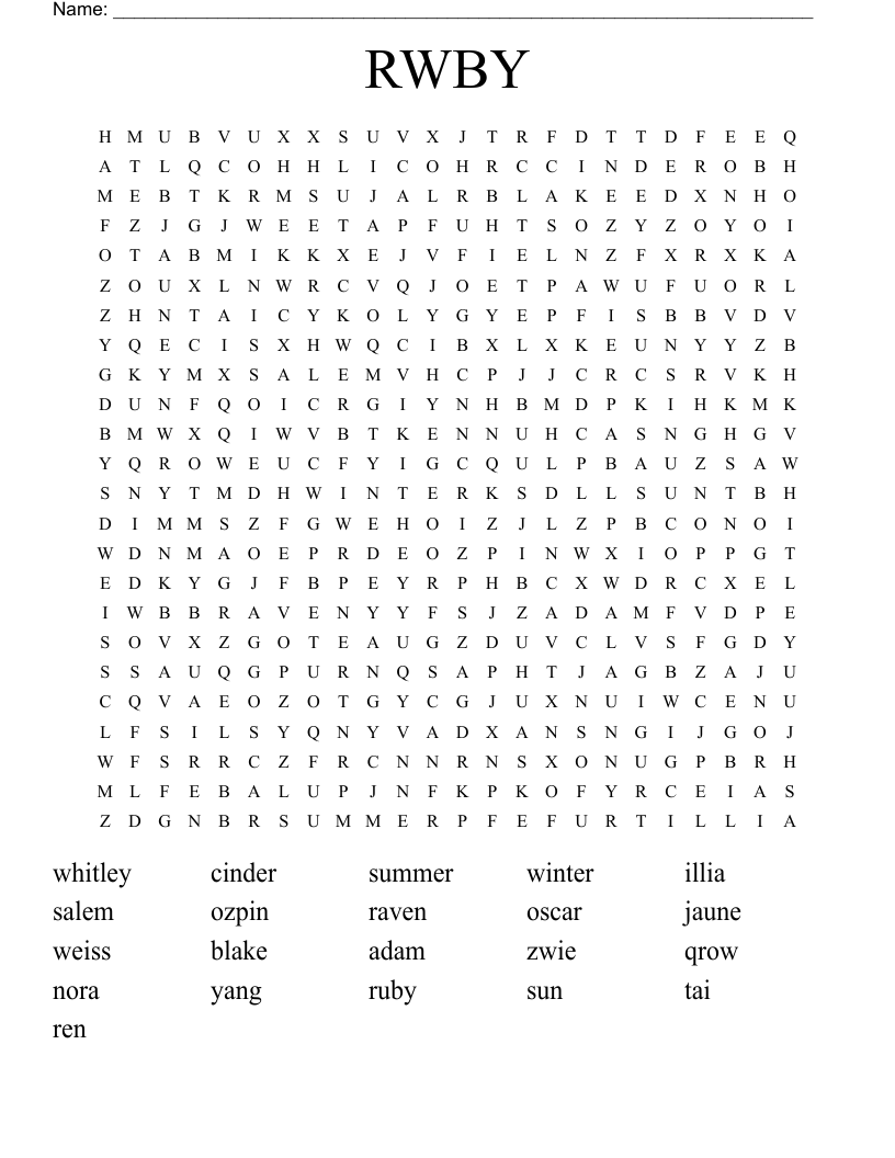 RWBY Word Search