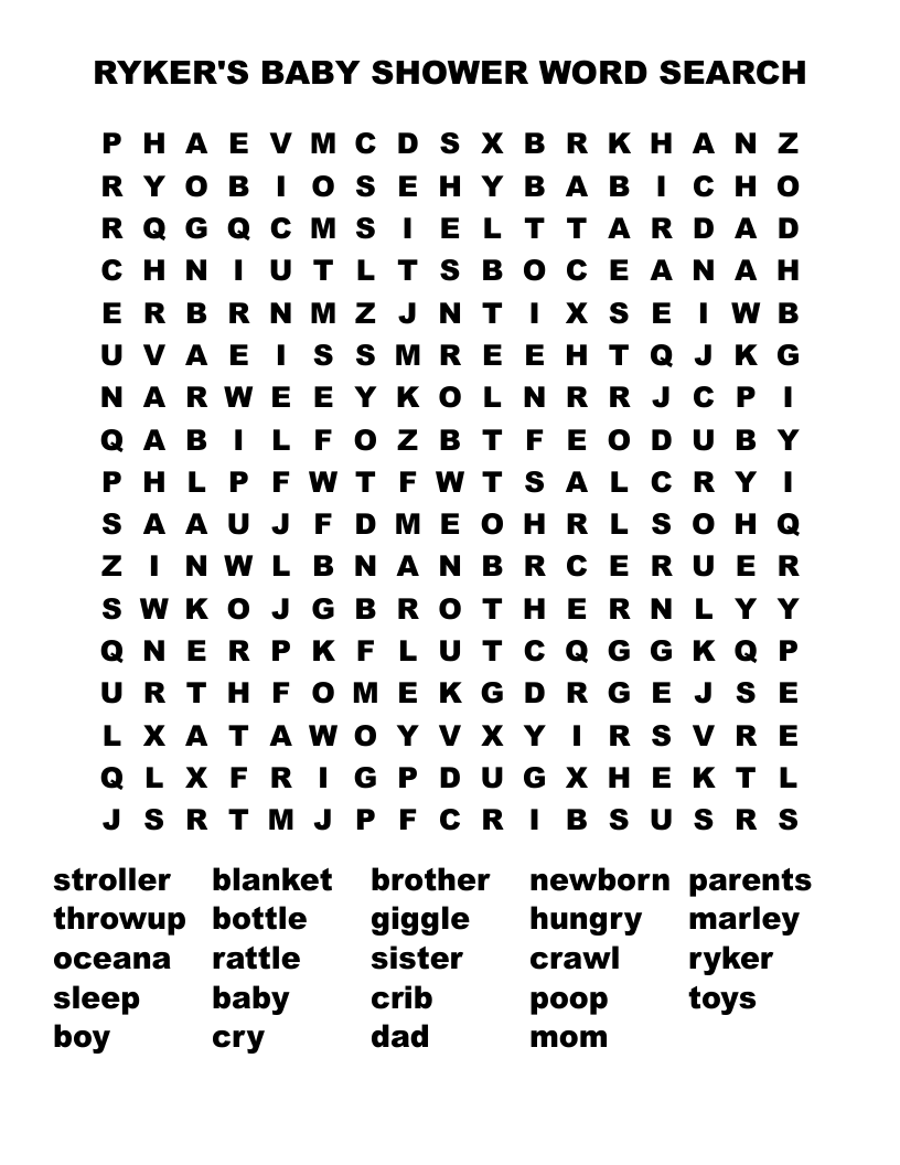 RYKER'S BABY SHOWER WORD SEARCH