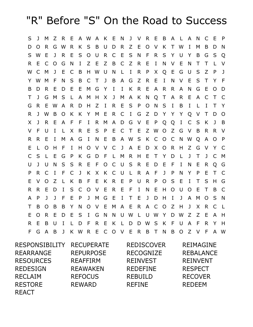 "R" Before "S" On the Road to Success Word Search