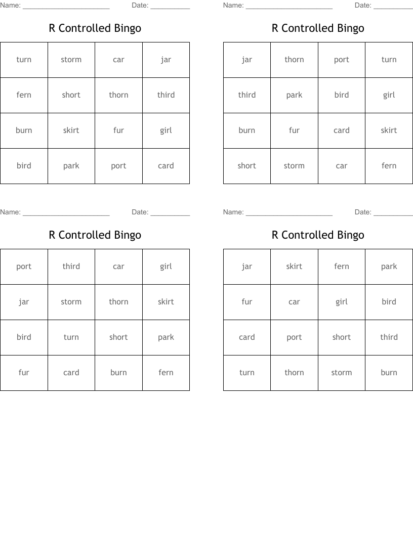 R Controlled Bingo