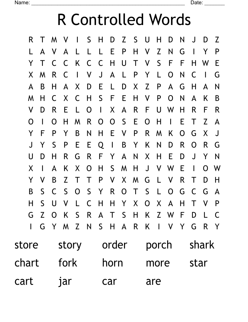 R Controlled Words Word Search