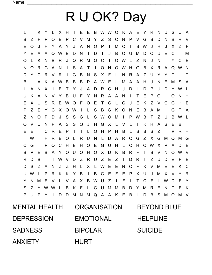 R U OK? Day Word Search