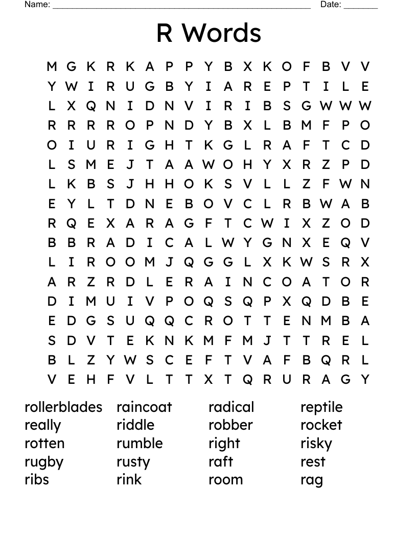 R Words Word Search
