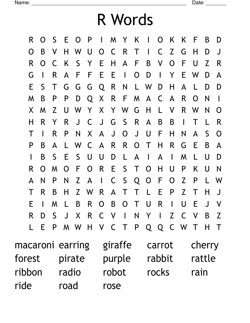 R Words Word Search