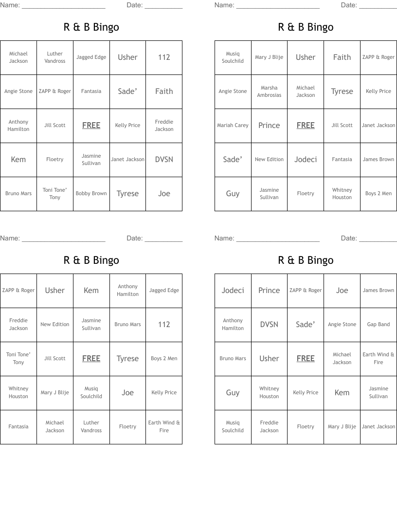 R & B Bingo