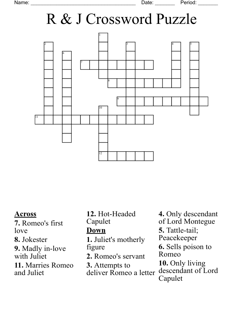 R & J Crossword Puzzle