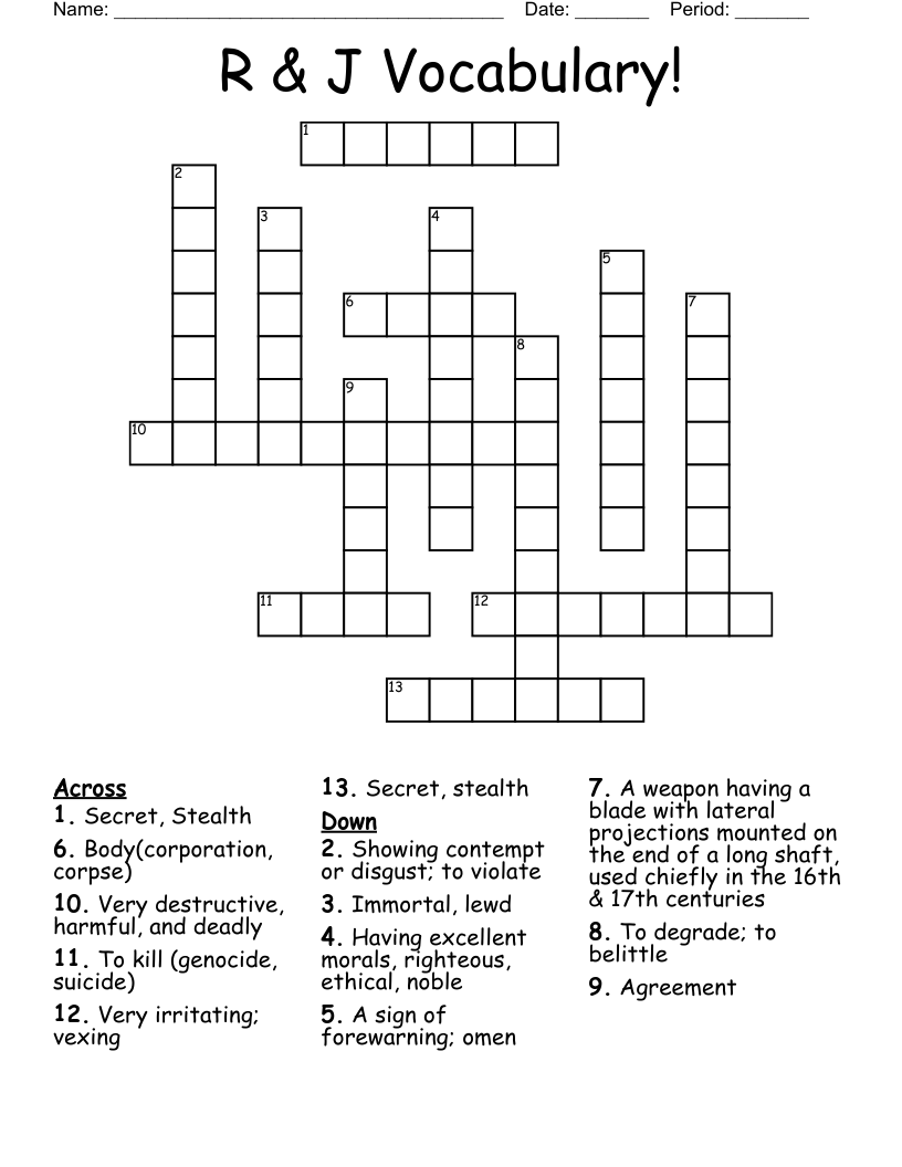 R & J Vocabulary! Crossword
