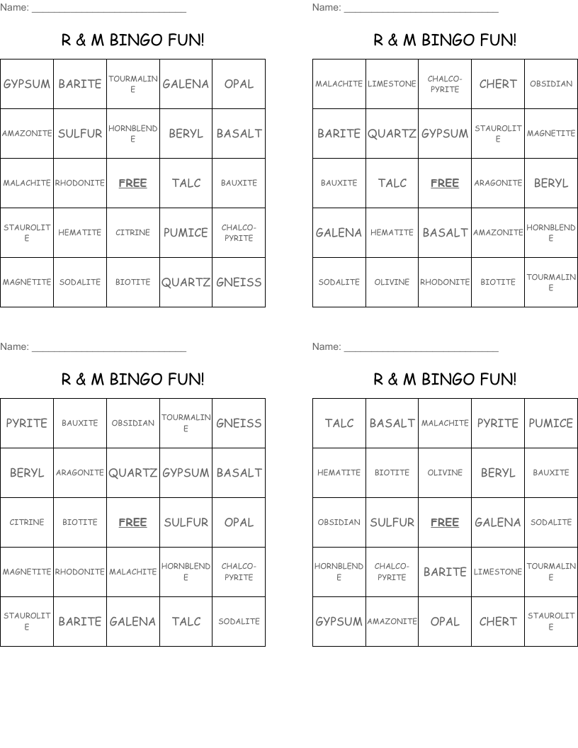 R & M BINGO FUN!
