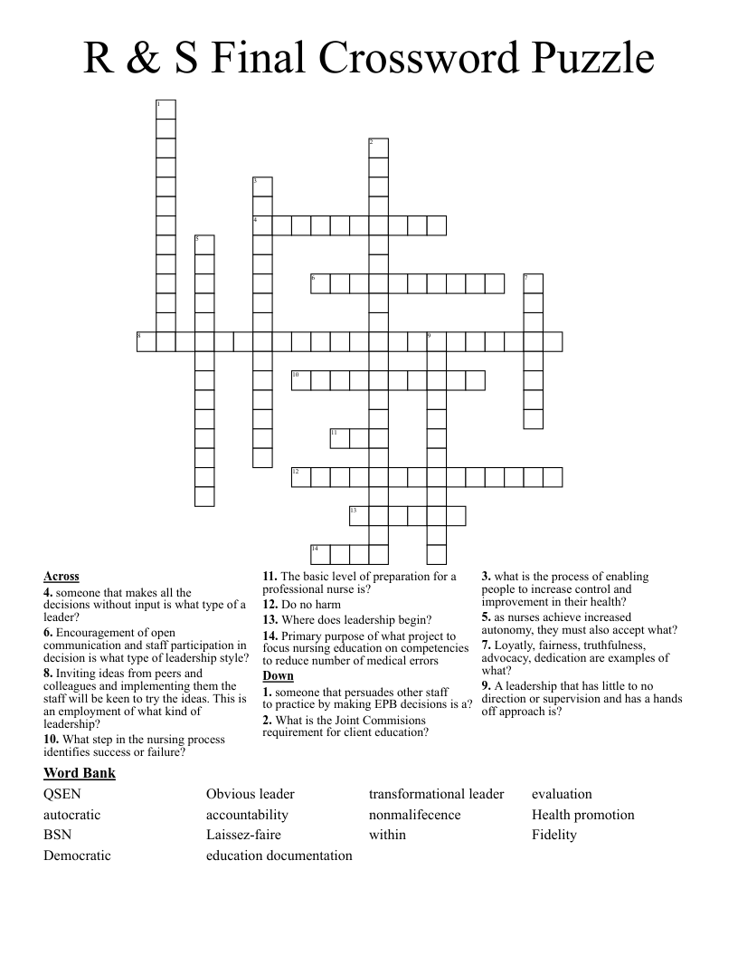 R & S Final Crossword Puzzle