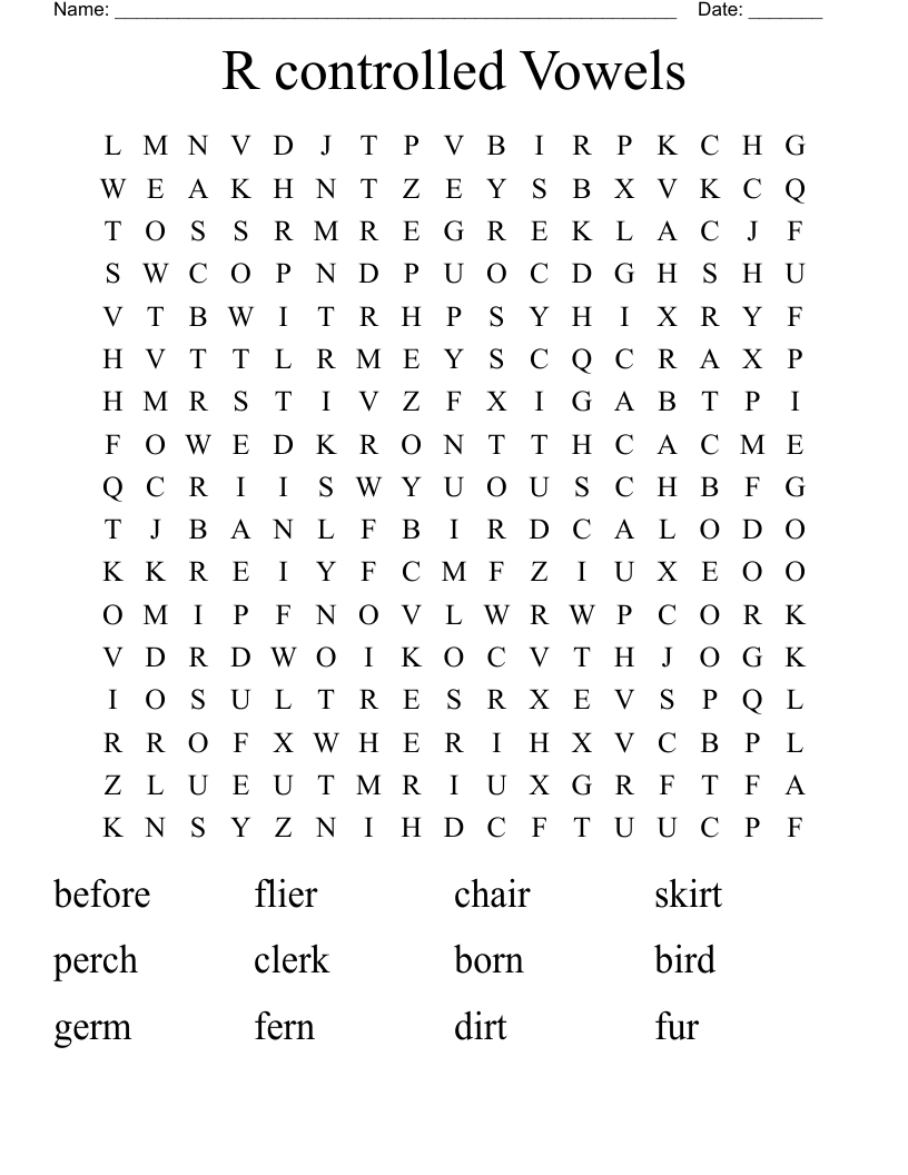 R controlled Vowels Word Search