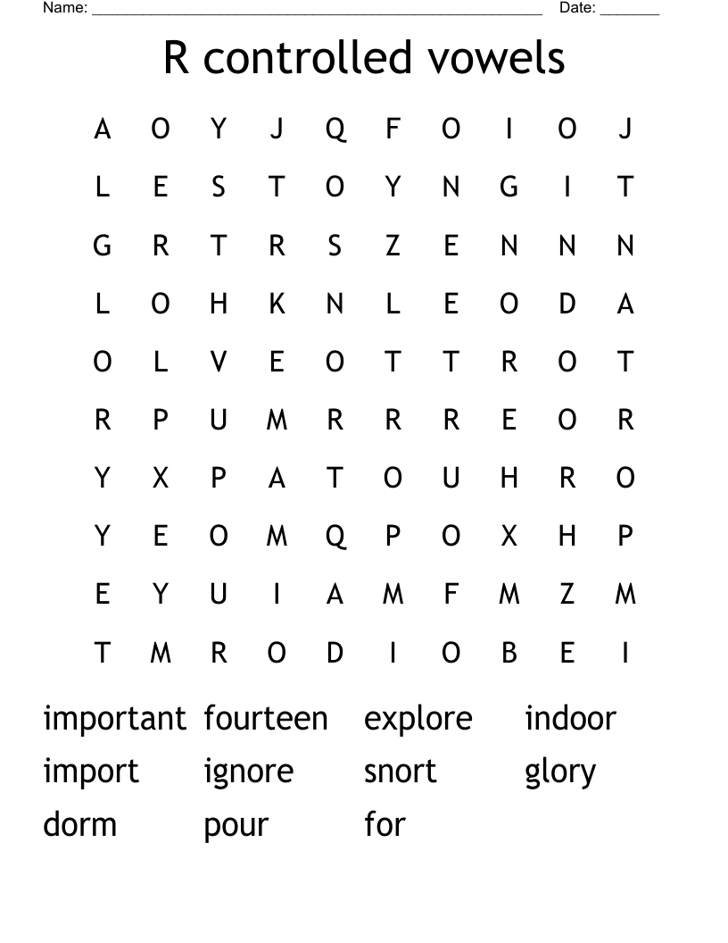 R controlled vowels Word Search