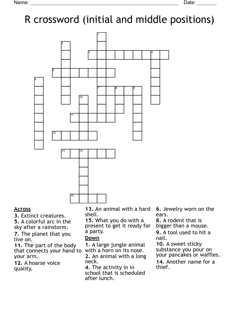 R crossword (initial and middle positions)