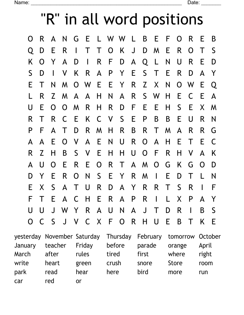 "R" in all word positions Word Search