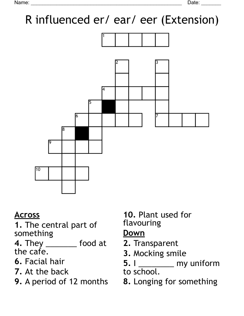 R influenced er/ ear/ eer (Extension) Crossword