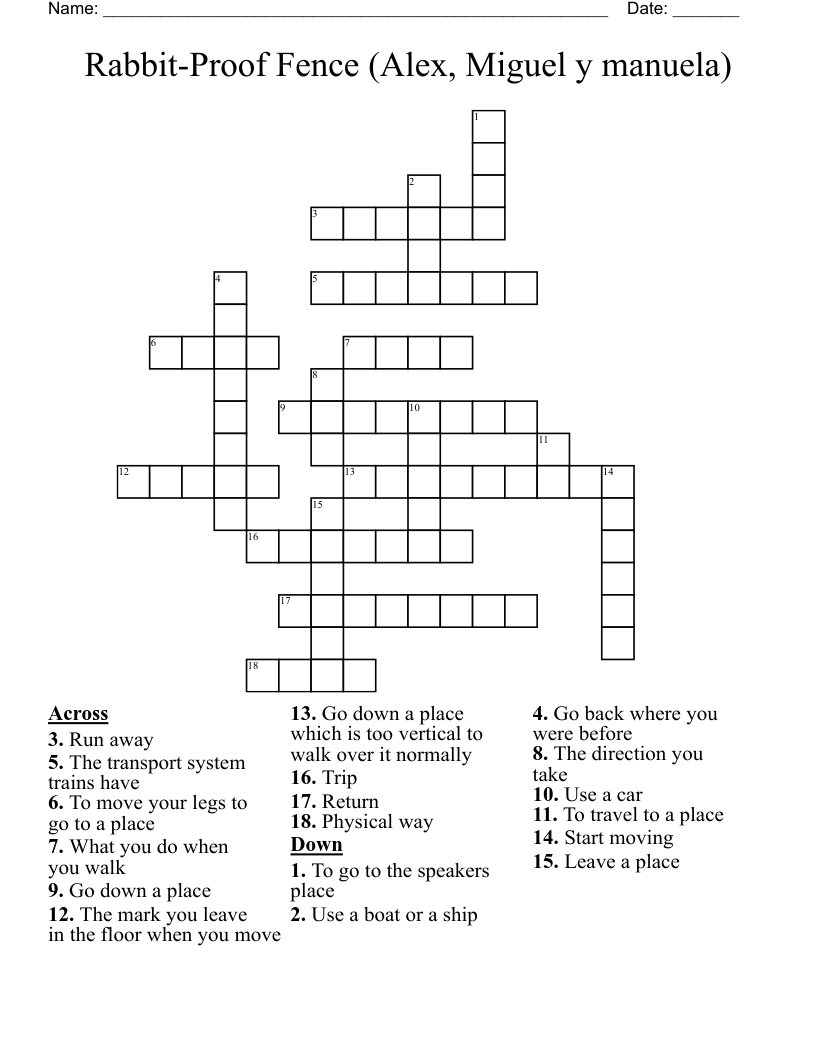 Rabbit-Proof Fence (Alex, Miguel y manuela) Crossword