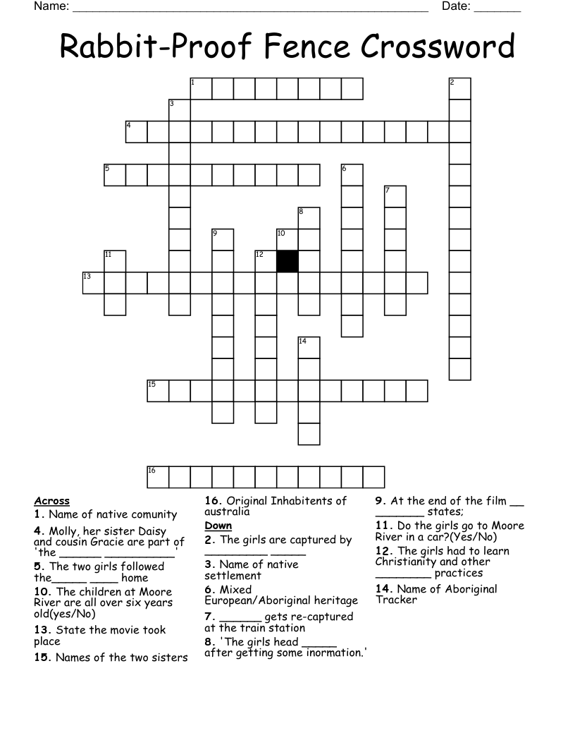 Rabbit-Proof Fence Crossword