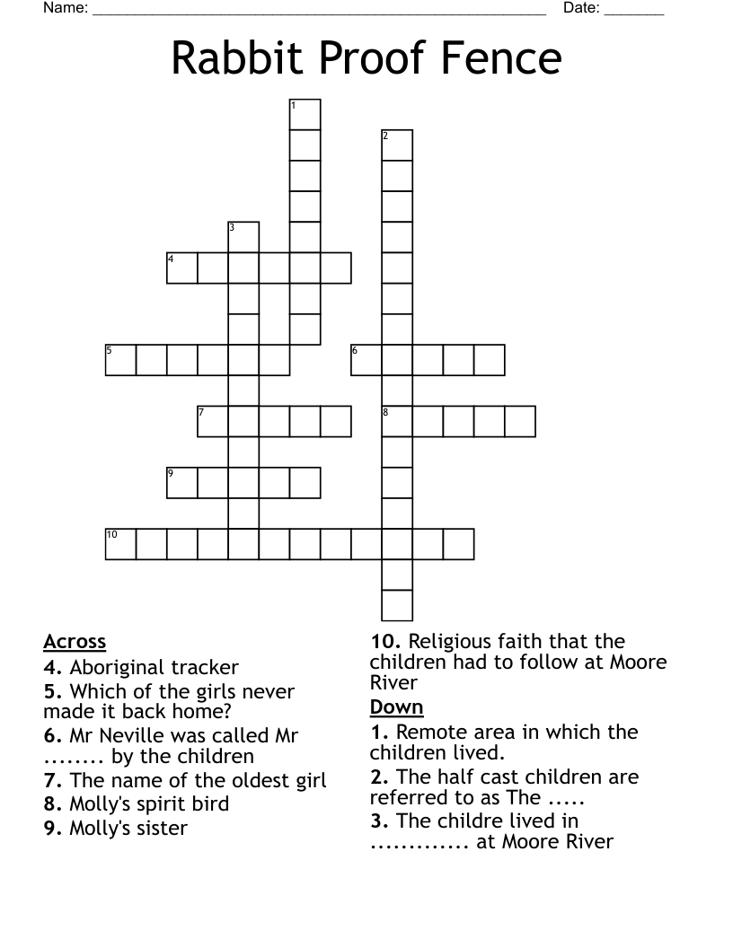 Rabbit Proof Fence Crossword