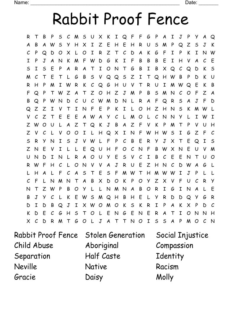 Rabbit Proof Fence Word Search