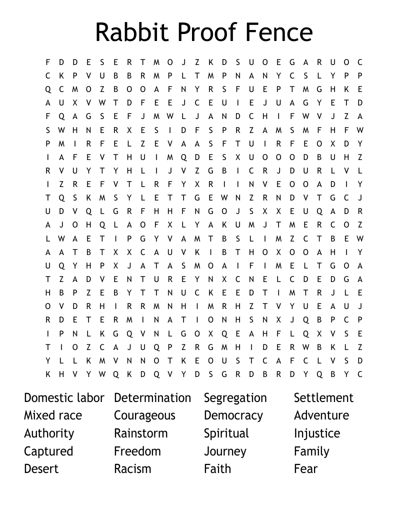 Rabbit Proof Fence Word Search