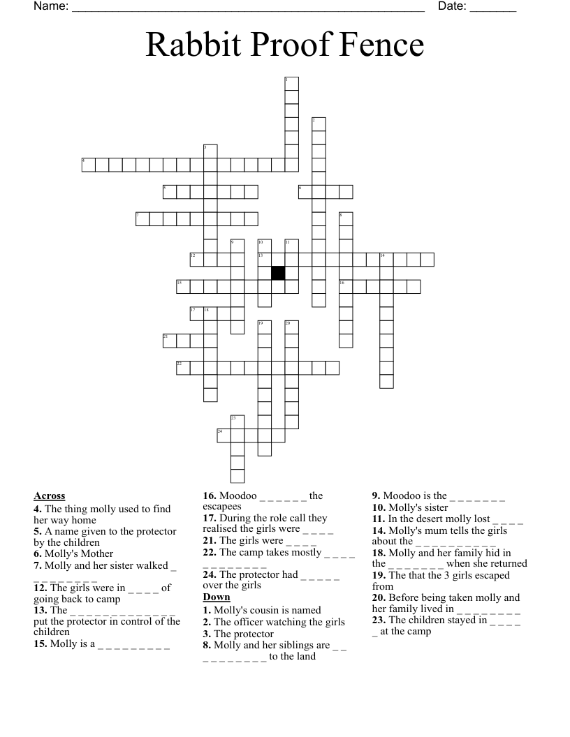 Rabbit Proof Fence Crossword
