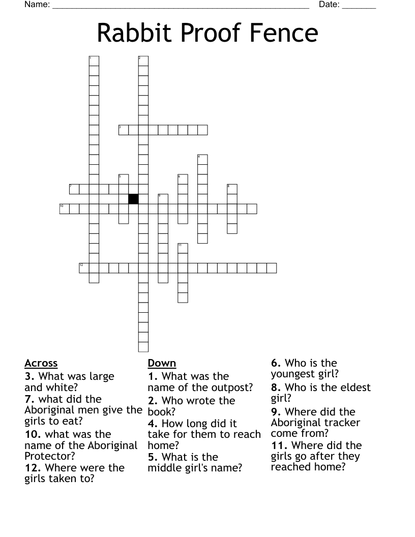 Rabbit Proof Fence Crossword