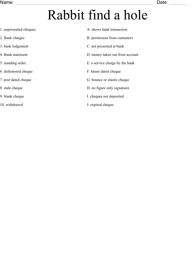 Rabbit find a hole Worksheet