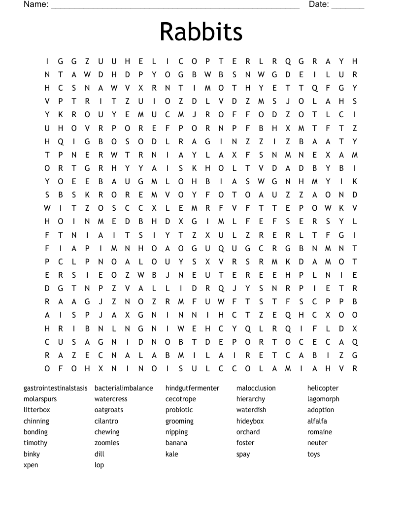 Rabbits Word Search