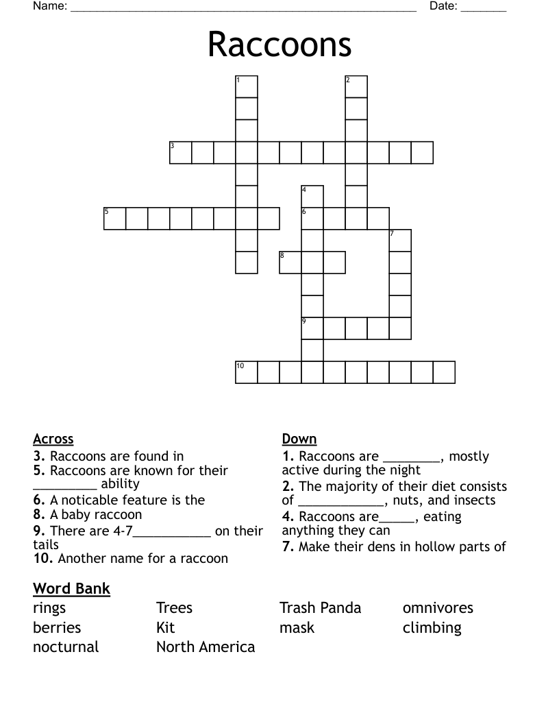 Raccoons Crossword
