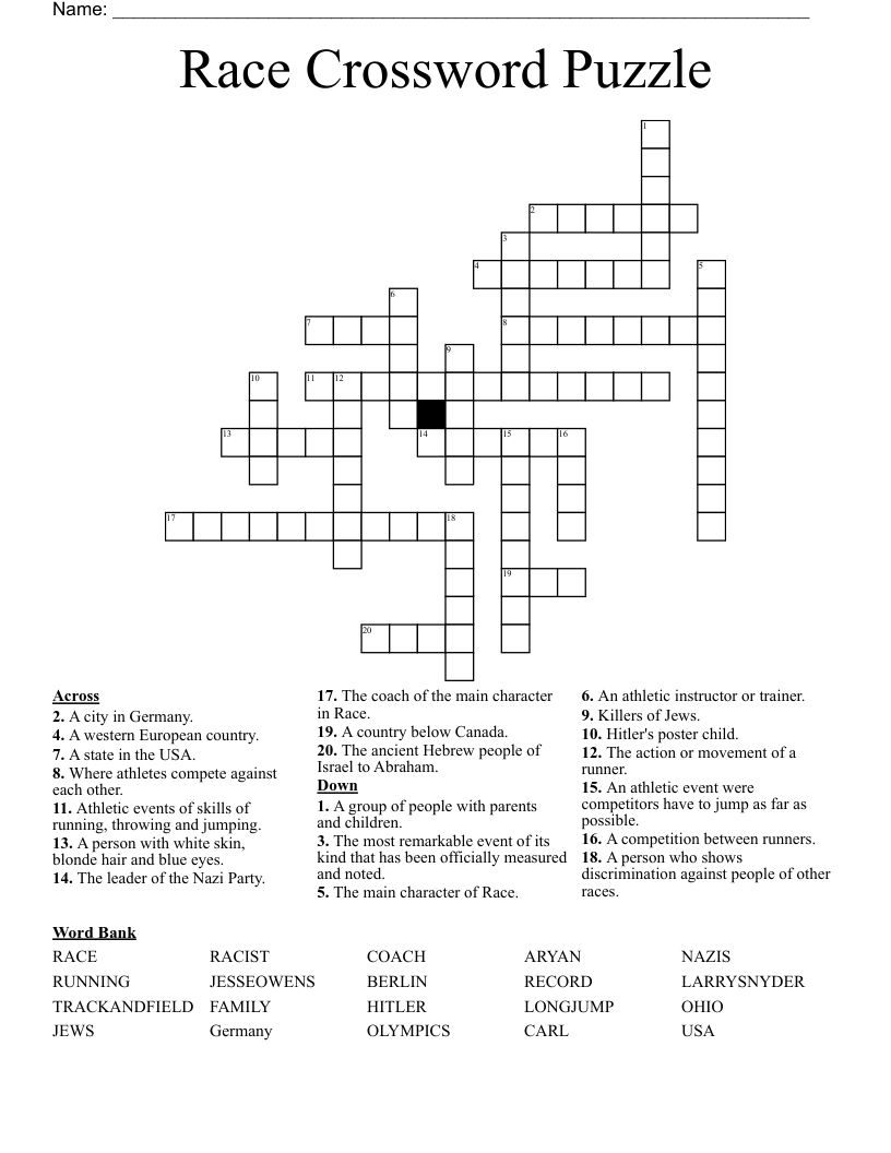 Race Crossword Puzzle