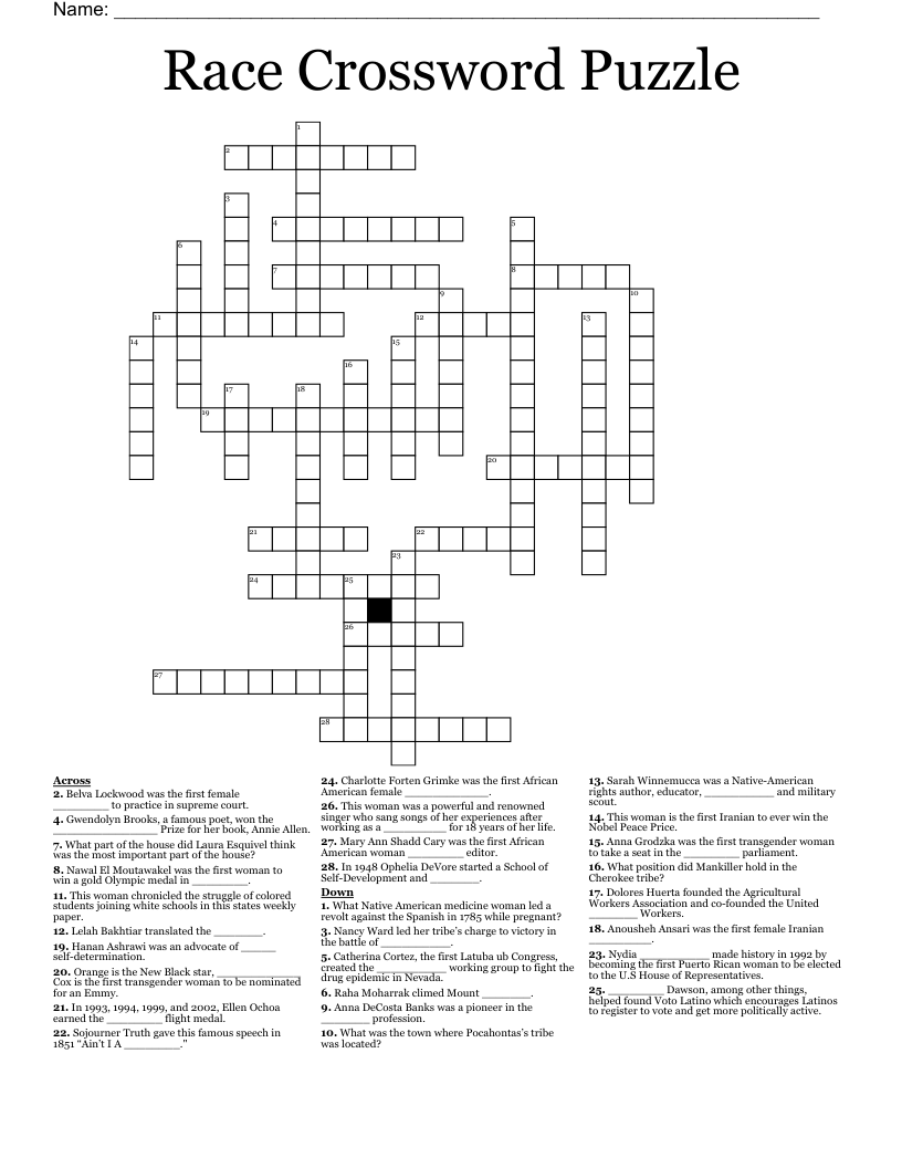 Race Crossword Puzzle
