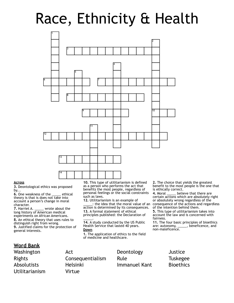 Race, Ethnicity & Health Crossword