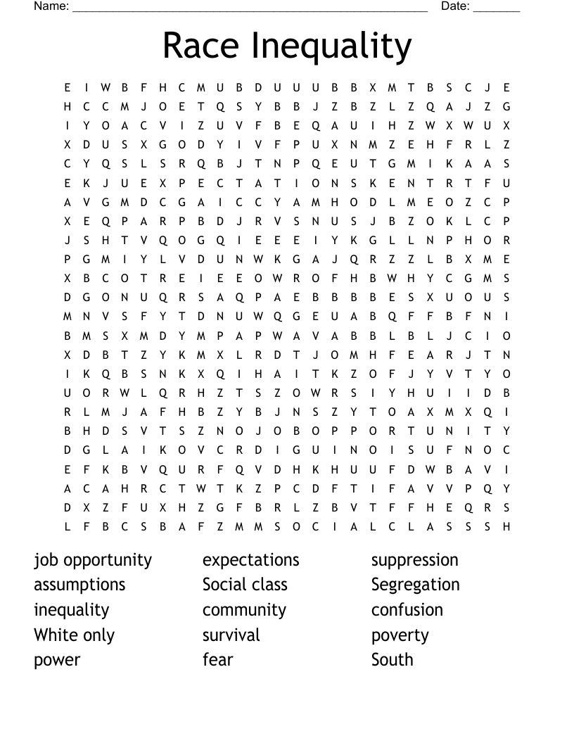 Race Inequality  Word Search
