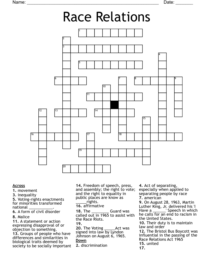 Race Relations Crossword