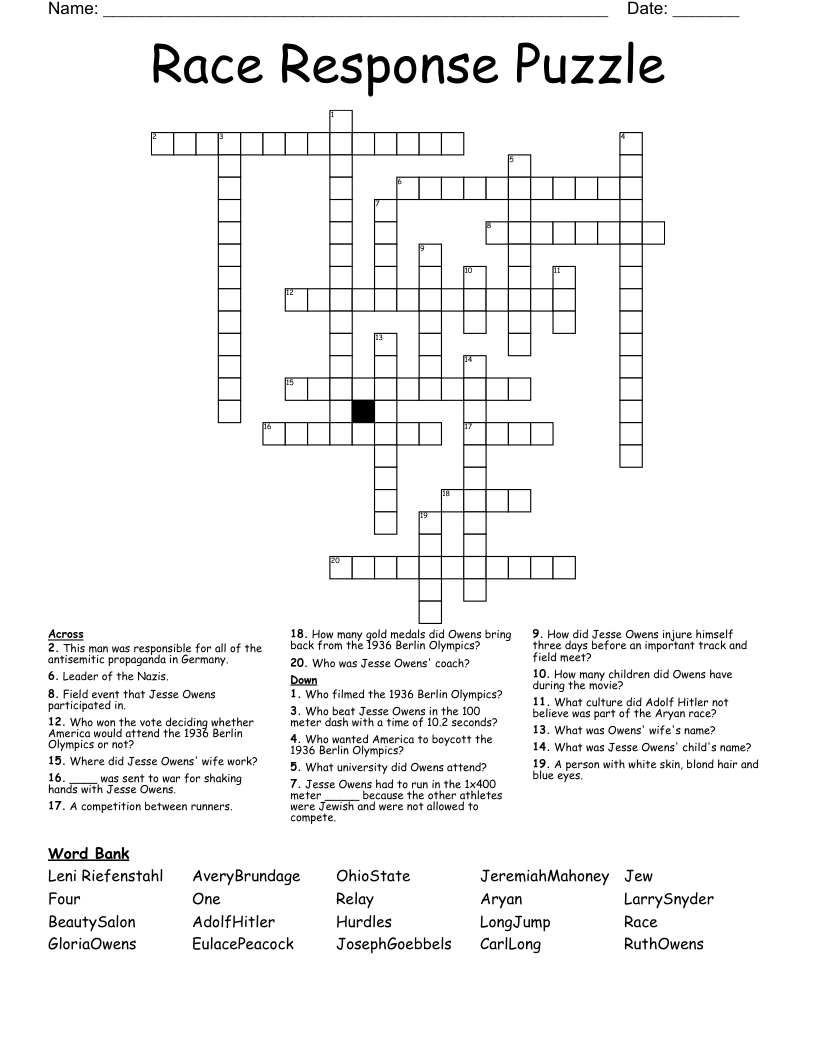 Race Response Puzzle Crossword