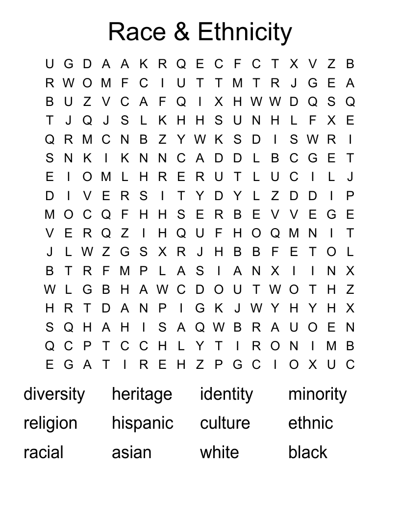 Race & Ethnicity Word Search