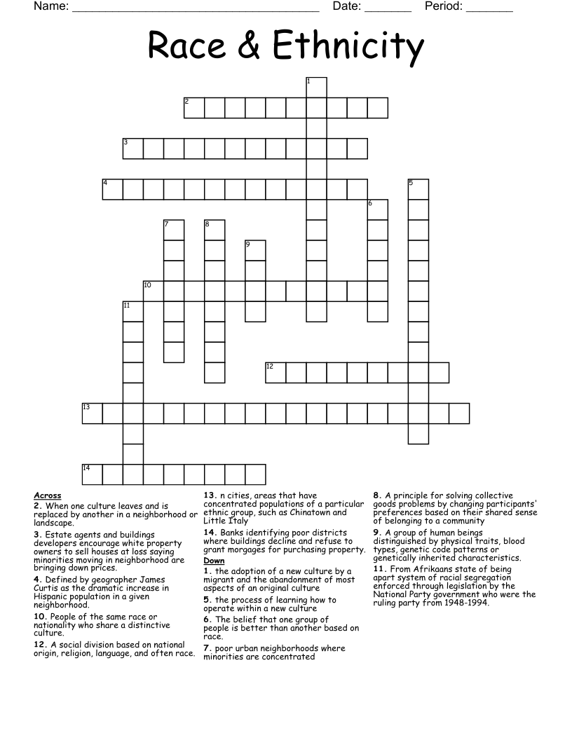 Race & Ethnicity Crossword