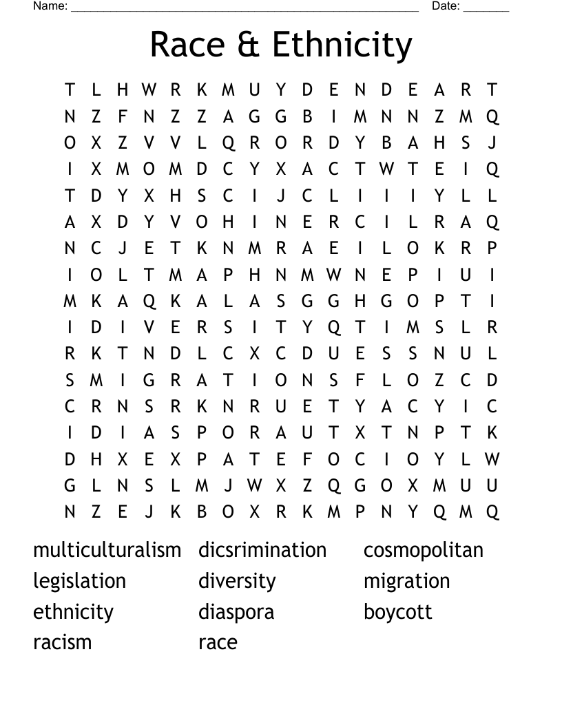 Race & Ethnicity Word Search