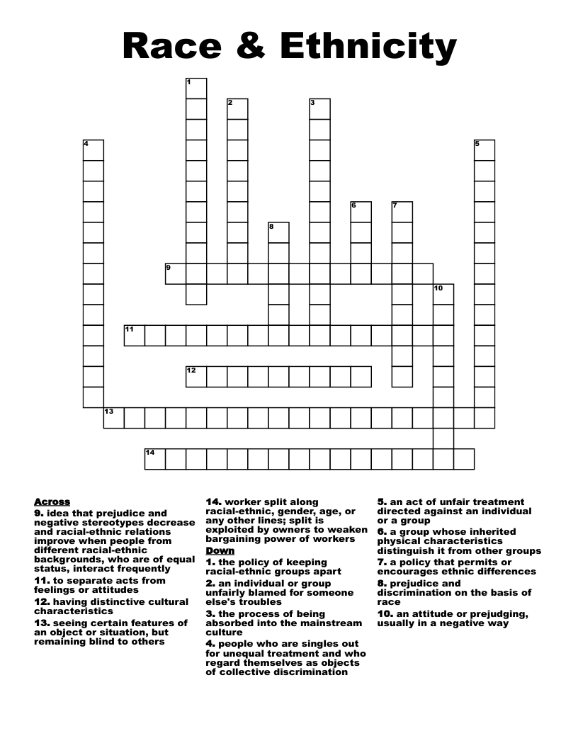 Race & Ethnicity Crossword