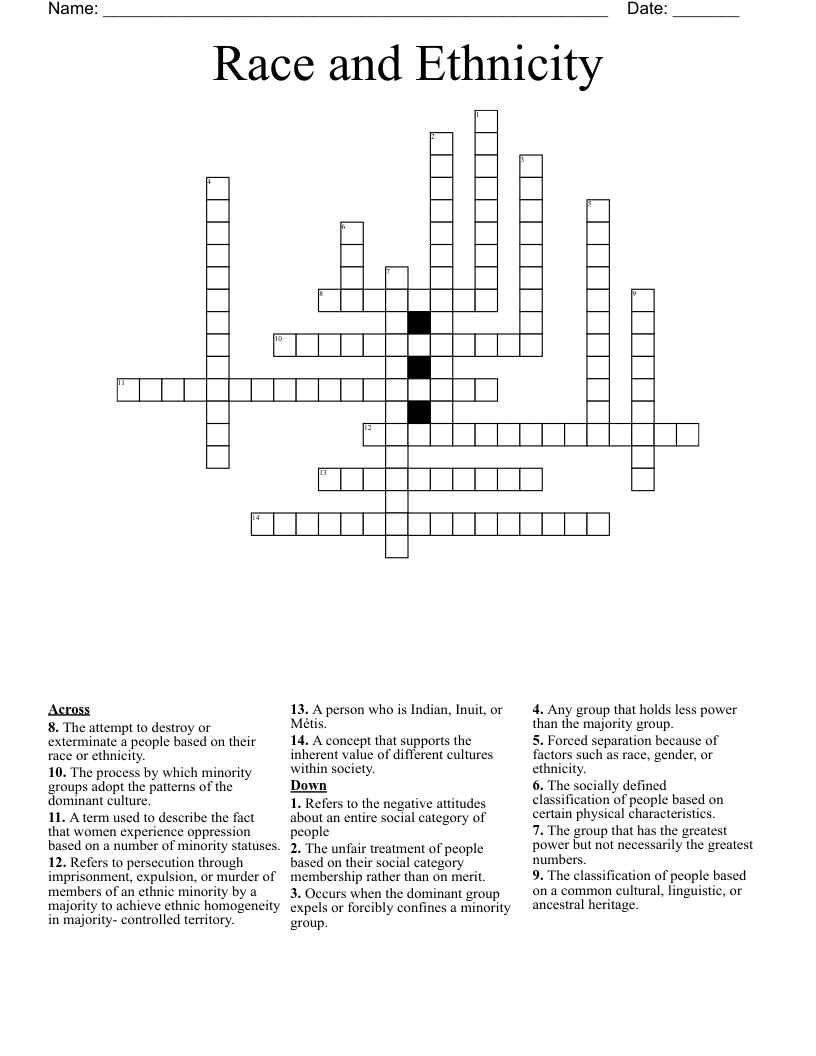 Race and Ethnicity Crossword