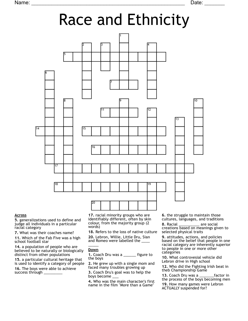 Race and Ethnicity Crossword