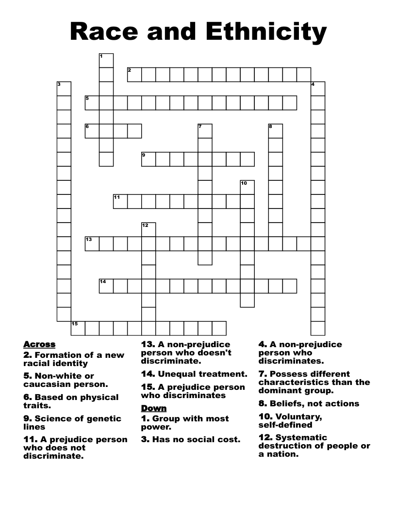 Race and Ethnicity Crossword