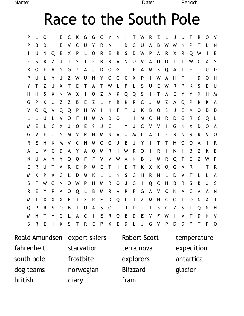 Race to the South Pole Word Search
