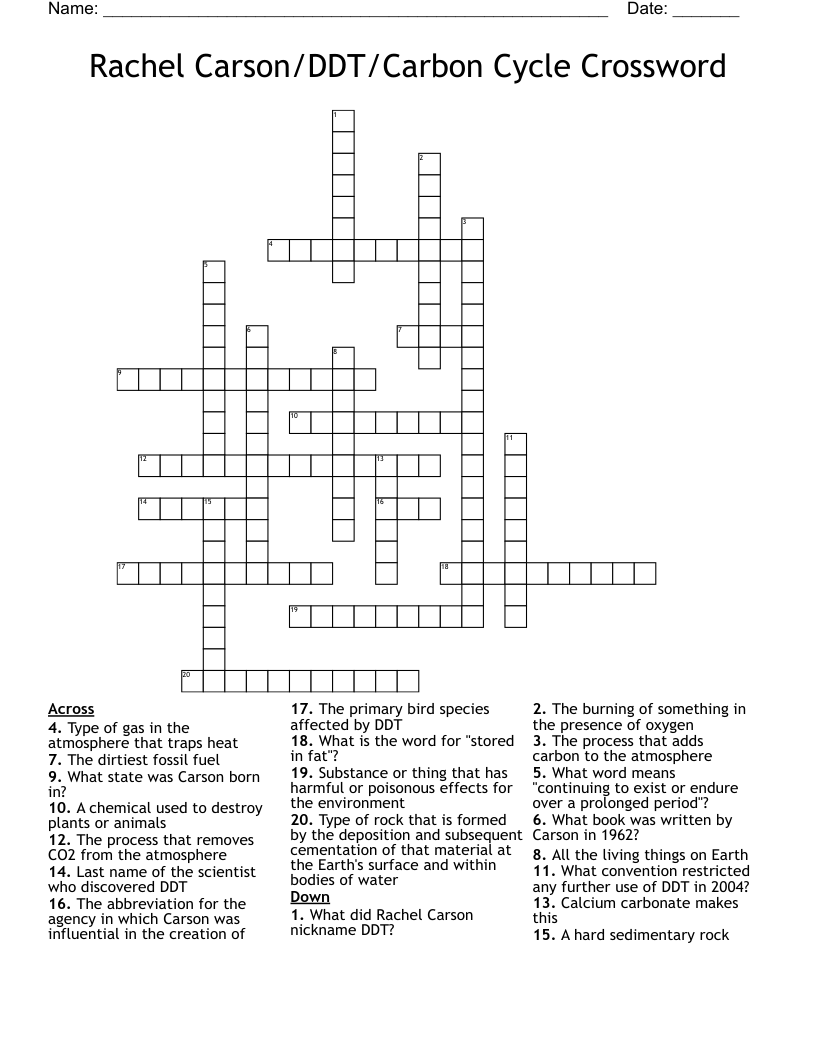 Rachel Carson/DDT/Carbon Cycle Crossword 