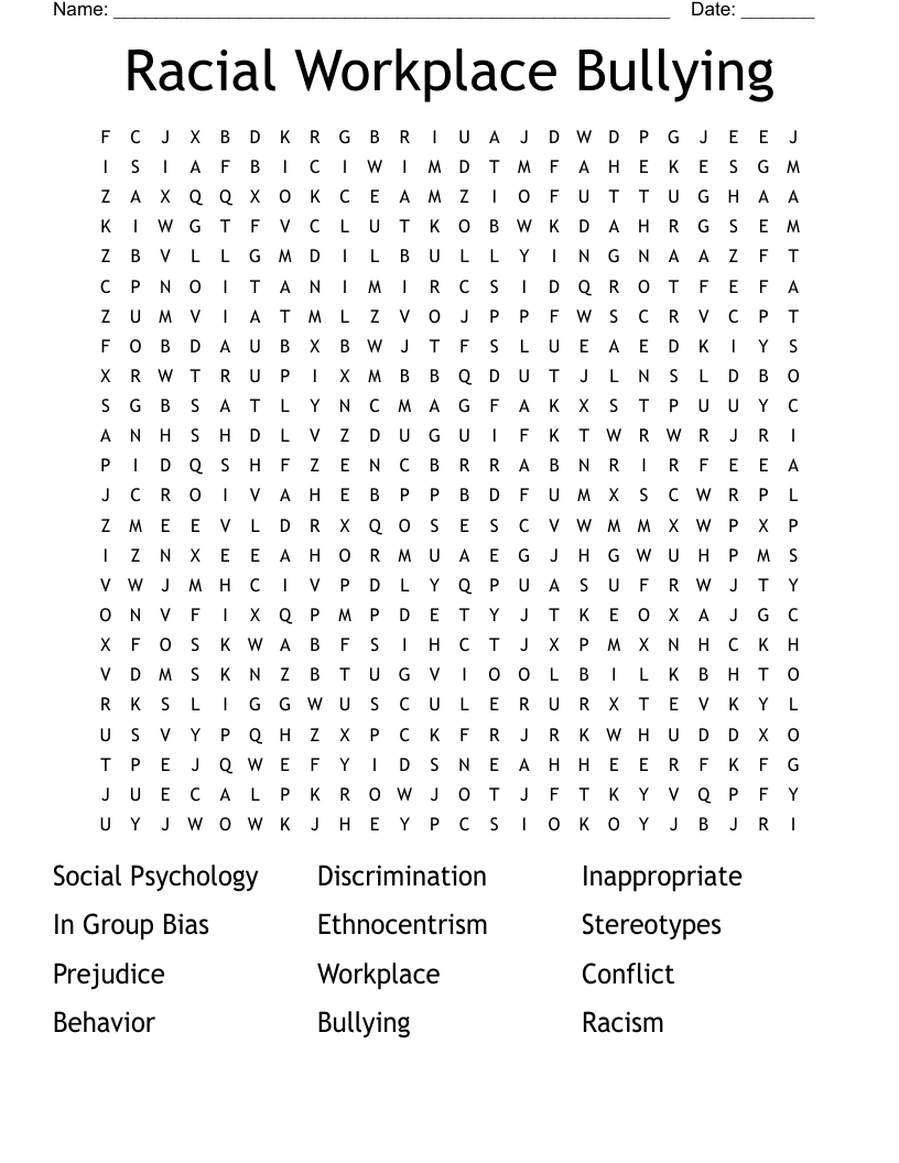 Racial Workplace Bullying  Word Search