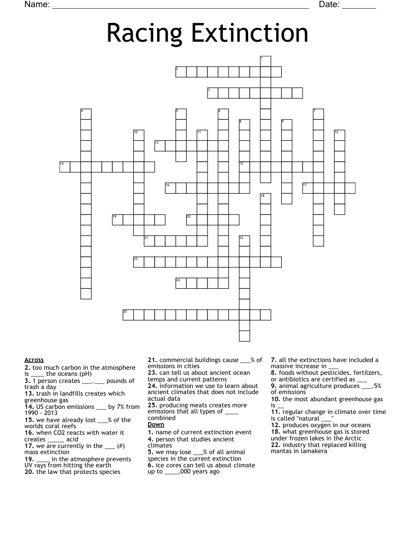 Racing Extinction  Crossword
