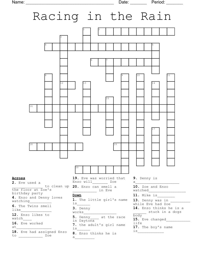 Racing in the Rain Crossword