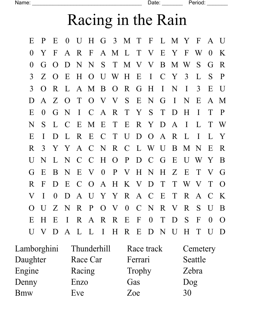 Racing in the Rain Word Search