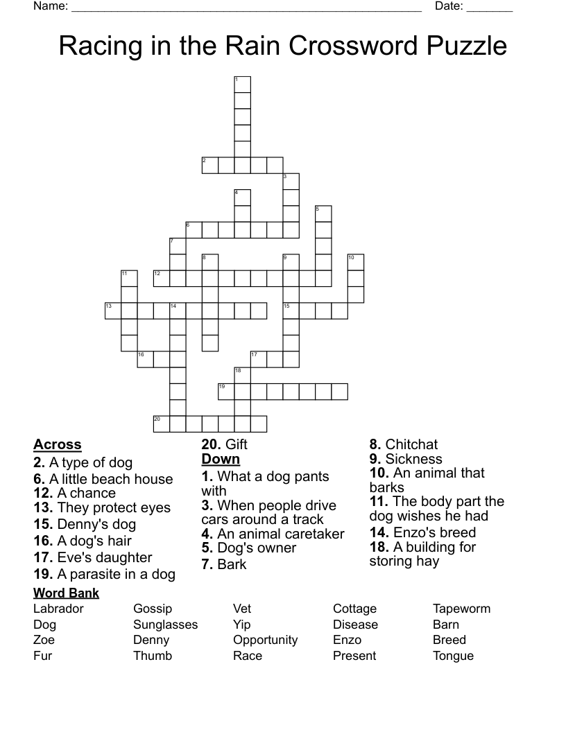 Racing in the Rain Crossword Puzzle