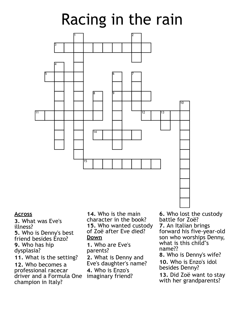 Racing in the rain  Crossword