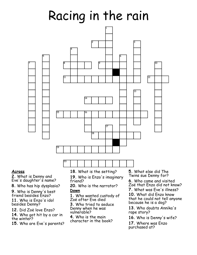 Racing in the rain  Crossword